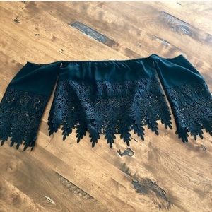 Off the shoulder lace trim crop top.
